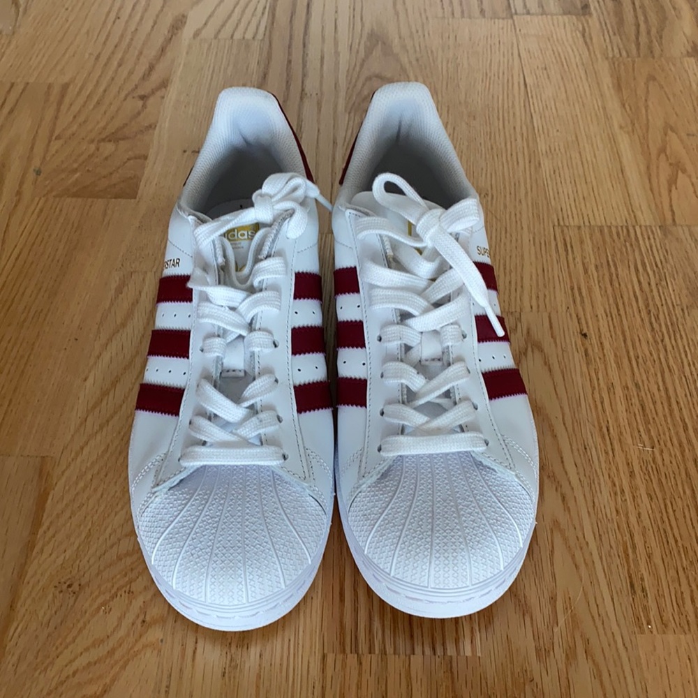 Adidas Superstars with Burgandy Stripes NEW